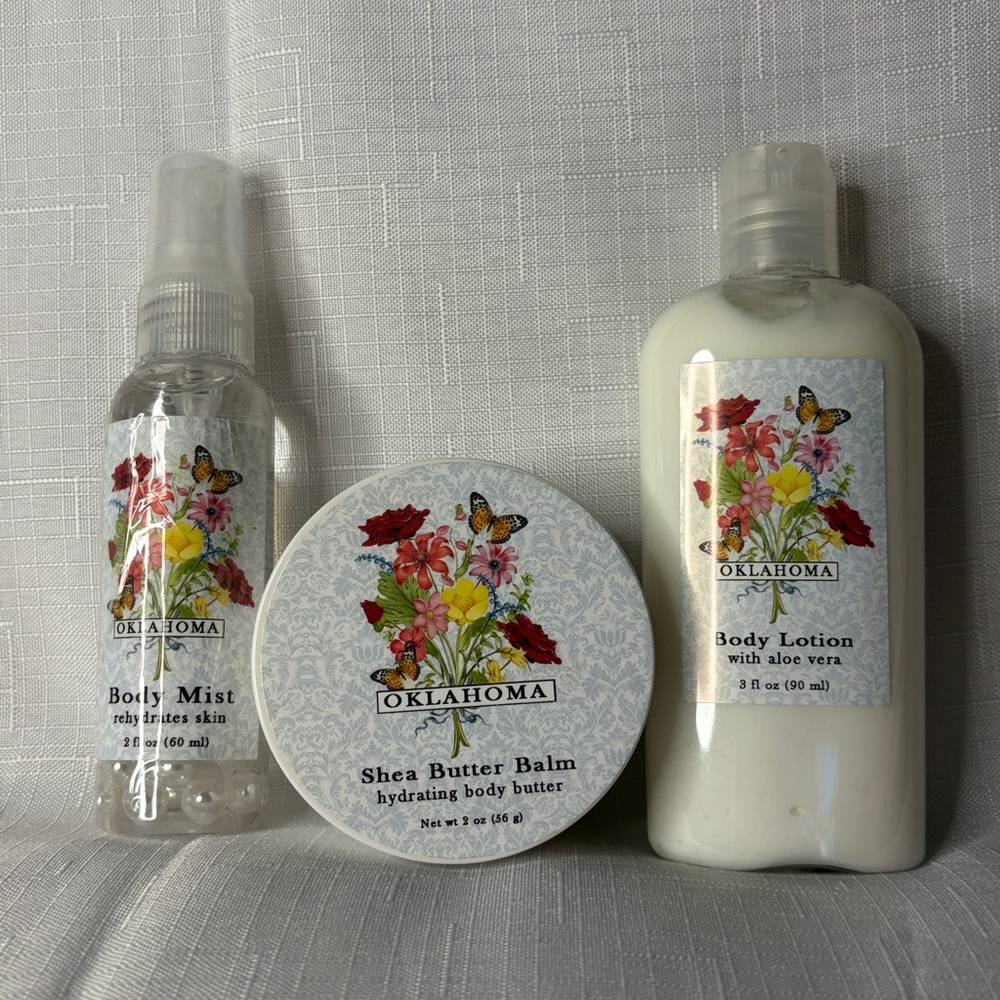 Oklahoma Body Mist, Shea Butter, Body Lotion Floral Trio NWOT